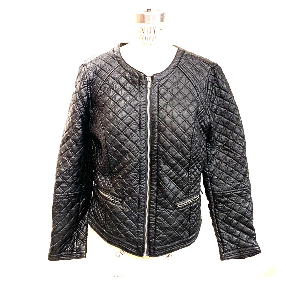 H&M Black Pleather Quilted Motor Jacket
